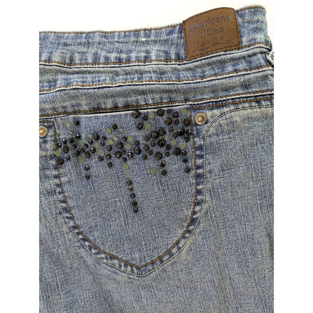 Americana Blues Embellished Straight Leg Jeans Blue Rhinestone Studded Size 18